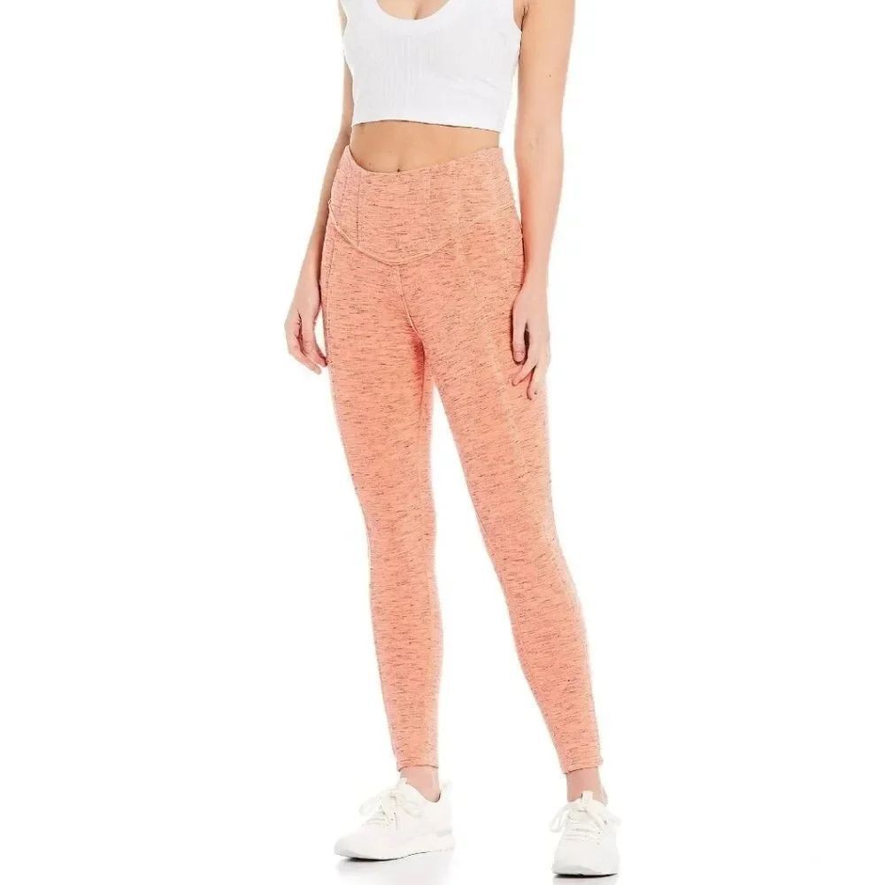 Free People Movement FP High Rise Ankle Hybrid Heathered Peachy Coral NWOT